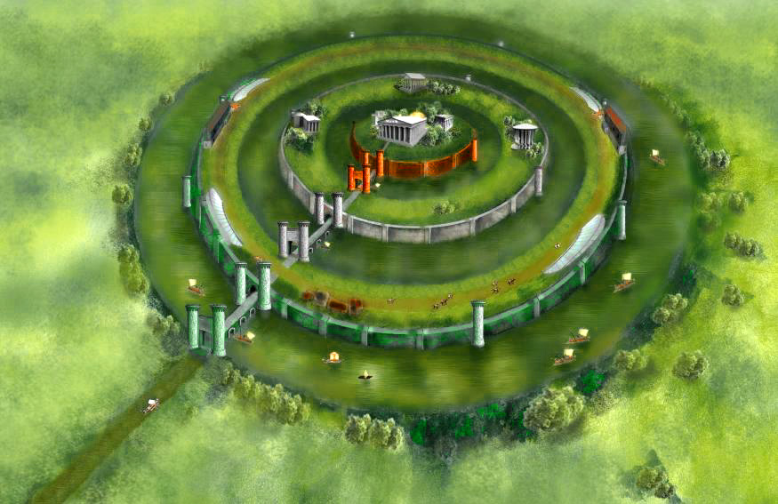 Reconstrucción de la Metrópolis de la Atlántida de Platón, según la destacada artista visual argentina Monik Perz http://www.actiweb.es/retratosmonik/ Monik Perez, MonikPerz, Mónica Pérez, Artista Visual Argentina, Artista Argentina, Pinturas, Retratos, pintora Argentina, dibujante Argentina, diseñadora Argentina, Diseño, oleos, acrílicos, acuarelas, Atlantida, Atlantis, Platón, Plato, Metrópolis de Atlantis, Capital de Atlantis, Ciudad de Atlantis, Capital de la Atlántida, Metrópolis de la Atlántida, Ciudad de la Atlántida, Reconstrucción, Dibujo, Reconstrucción de la Atlántida, Dibujo de la Atlántida, Georgeos Díaz-Montexano, Georgeos Díaz