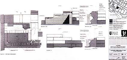 Propuesta de intervención para la estabilización de resto de "suspensura" de las "termas de la muralla" (Plano perteneciente al Proyecto de Consolidación de 1993)/ Action proposal to stabilise the remains of the suspensura [vault] of the "Baths of the Walls" (plan from the Consolidation Project, 1993)