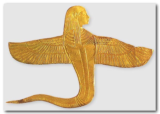 Golden amulet found around the neck of the mummy of Tutankhamun depicting a winged uraeus