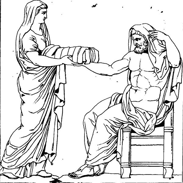 Archivo:Rhéa présentant une pierre emmaillotée à Cronos dessin du bas-relief d'un autel romain.jpg