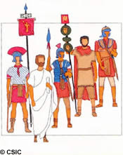 Senadores, centuriones y legionarios romanos