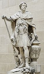 Aníbal Barca según representación de François Girardon en 1704, situado en el Patio Puget del Louvre. Aníbal se representa contando los anillos romanos tomados en la batalla de Cannas, el 216 adC